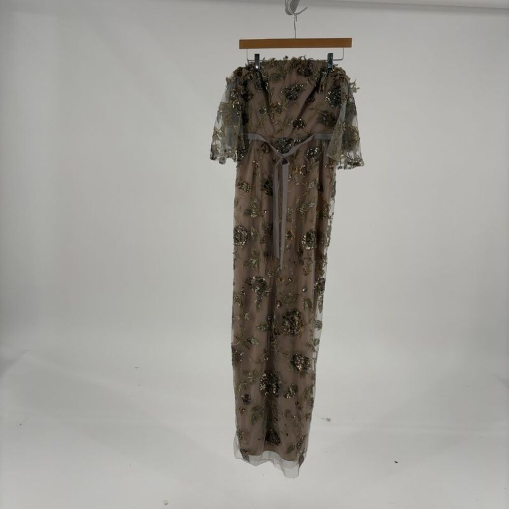 Marchesa Notte Off The Shoulder Beaded Illusion Column Dress